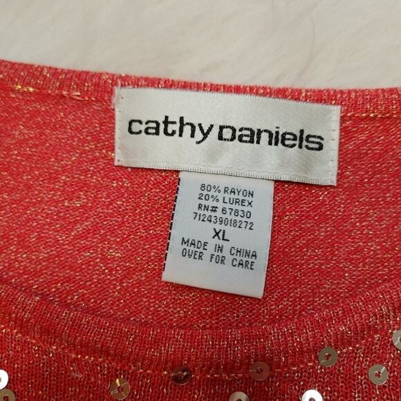 Cathy Daniels Red Shimmer Metallic Shiny Sequin Floral Flower Sheer Spakle XL - Picture 7 of 10